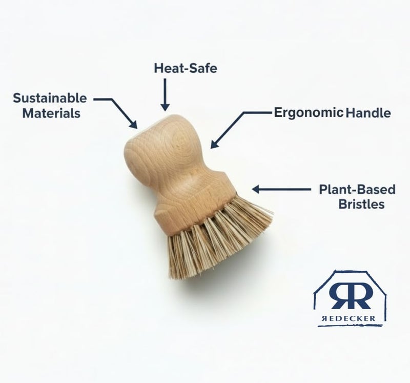 REDECKER Natural Fiber Bristle Pot Brush, Untreated Beechwood Handle, Heat-Resistant Union Fiber Head for Cleaning Pots, Pans and More, 2-1/2 inch Diameter - Beechwood Dish Brush -Scrubber - Image 4
